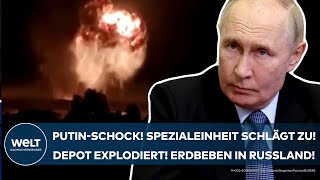 UKRAINEKRIEG Schock für Putin Spezialeinheit zerstört Waffendepot MegaExplosion löst Beben aus [upl. by Lacie]