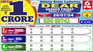 Dear dasher friday weekly lottery 6PM Draw date 26072024 [upl. by Atival]