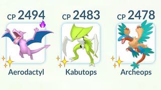 Triple SHINY FOSSIL POKEMON TEAM in Pokemon GO [upl. by Cordie]