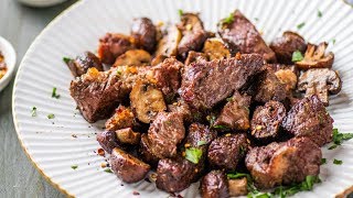 Air Fryer Steak Bites amp Mushrooms  An Amazing Easy Dinner [upl. by Anyrak]