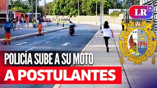 POLICÍA sube en su MOTO a POSTULANTES de UNMSM corrían para no llegar tarde a EXAMEN  LR [upl. by Kutzer]