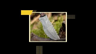 Blast Damascus Tracker Knife with Ram Horn Handle [upl. by Ytsrik877]