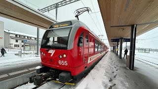 Winter Train Switzerland Mountains chemins de fer du jura cj jura mountains train switzerland [upl. by Silvie]