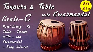 C Scale Tanpura  Tabla  Teentaal  BPM  100  Swarmandal  Raga Bilawal [upl. by Cleodell295]