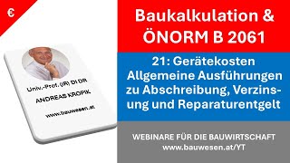 Kalkf21 Baugeräte  Gerätekosten und Wertminderung Abschreibung [upl. by Soalokin360]