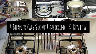 unboxing and review of stainless steel gas stove in tamil  Khaitan 4 burner double decker gas stove [upl. by Hserus]