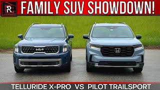 2023 Kia Telluride Vs 2023 Honda Pilot – The Rugged Family SUV Showdown – Redline Comparison Test [upl. by Yelkrab]