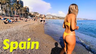 Beach Walk Malaga Spain  La Playa de la Malagueta Mediterranean Sea 4K Costa del Sol [upl. by Nabalas]