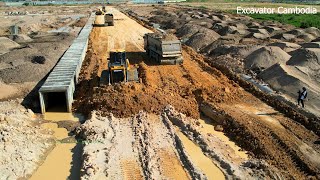 Excellent Techniques Operator Use Strong Power New Bulldozer Pushing Dirt And Sand Building New Road [upl. by Thessa]