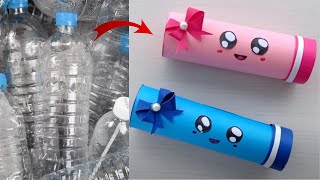 DIY Pencil Box using Plastic BottleHow to make Pencil Box from Water bottleBest Out of Waste Craft [upl. by Moss]