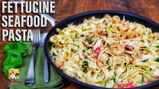 Fettucine Seafood Alfredo Recipe  Seafood Pasta Recipe [upl. by Aiveneg]