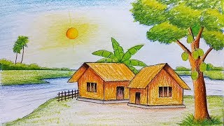 How to draw Landscape  Scenery of beautiful nature  scenery of summer season  step by step [upl. by Loree434]