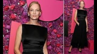 Uma Thurman looks glamorous in a black gown at the 25th Annual Room to Grow Gala in NYC [upl. by Maje]