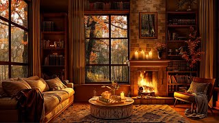 Immerse Yourself in Cozy Living Room with Ethereal Jazz Music 🌧️ Autumn Rain Sounds for Unwinding [upl. by Ransell]