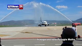 Inaugurato volo PerugiaMalta battesimo allaeroporto il video [upl. by Mure]