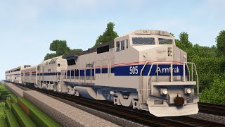 Amtrak P328BWH and F40PH Lead a Train in Minecraft Immersive Railroading [upl. by Sucerdor]