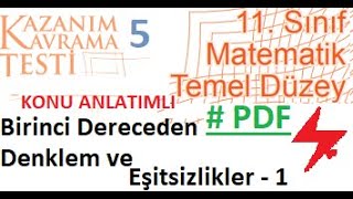 11 Sınıf Temel Düzey matematik  MEB Kazanım Testi 05  2022 2023  Birinci Dereceden Denklem ve Eş [upl. by Zabrine]