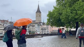 Zurich rainy walk through Niederdorfstreet ☔️ Old town 4K walking tour 🇨🇭 Switzerland [upl. by Nnarefinnej164]