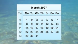 March 2027 Calendar [upl. by Doralynne]