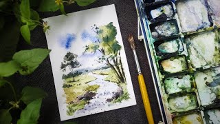 See How to Paint ➡️ Serene River with Lush Greenery amp Majestic Trees🌿Relaxing Watercolor Landscape [upl. by Vikki]