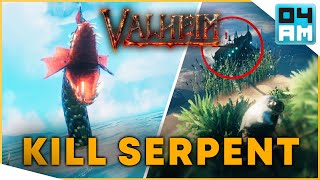 EASY SOLO SEA SERPENT IN VALHEIM  Craft Harpoon Abyssal Razor Serpent Shield amp Cook Serpent Food [upl. by Abbot]