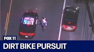 Person in dirt bike leads police chase across LA County [upl. by Idaf570]