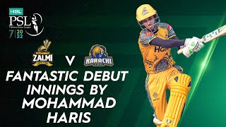 Fantastic Debut Innings By Mohammad Haris  Peshawar vs Karachi  Match 19  HBL PSL 7  ML2T [upl. by Odlanor]