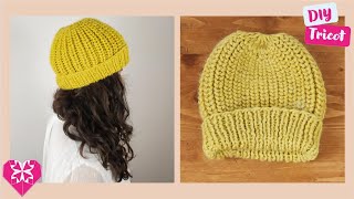 Bonnet femme au tricot 🧶  Côtes perlées  Taille Unique [upl. by Adalbert]