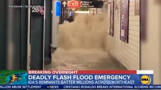 Footage from Hurricane Ida shows historic flooding in NYC subway system prompting shut down  ABC7 [upl. by Ddene48]