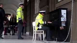 Yiruma  River Flows In You  street piano Prague  song performed by Czech police [upl. by Dionis]