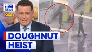 CCTV footage shows woman stealing van containing 10000 Krispy Kremes  9 News Australia [upl. by Wesla357]