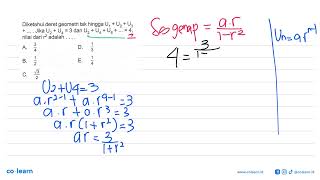 Diketahui deret geometri tak hingga U1U2U3  Jika U2U43 dan U2U4U64 nilai dari r [upl. by Rempe357]