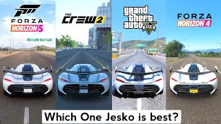 Koenigsegg Jesko Sound amp Top Speed  Forza Horizon 5 vs Forza Horizon 4 vs The Crew 2 vs GTA 5 [upl. by Mellins820]