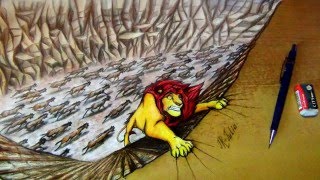 Walt Disney  The Lion King  Король Лев  Speed Painting  Mufasa Drawing 3D optical illusion [upl. by Tremann]