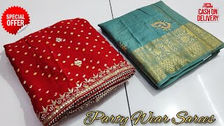 🔥 Designer Party Wear Sarees 2024 nakshipallu paithanisaree mysoresilksaree ajrakh patola [upl. by Ahsimrac]