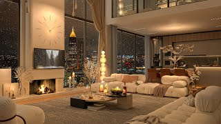 Cozy Bedroom  Opulent Winter Evenings  Infusing Living Room with Jazz Harmony and Falling Snow ❄️ [upl. by Uon941]