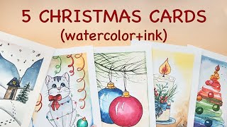 5 SIMPLE watercolor Christmas cards [upl. by Leeanne]