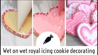 Valentine Cookie Decorating  Beginner royal icing techniques  How to make easy heart cookies [upl. by Notsuh376]