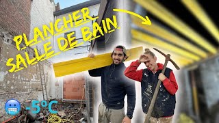 PLANCHER SALLE DE BAIN  Gitage bois et creusage du regard  VLOG Rénovation 18 [upl. by Ehtyaf919]