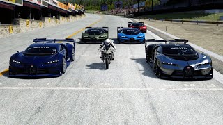 Kawasaki Ninja H2R Supercharged vs Bugatti Vision GT Sports at Old SPA [upl. by Elie]