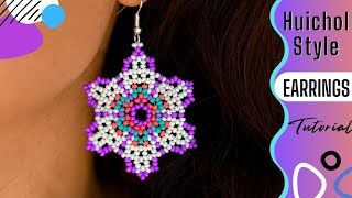 Huichol Style Colorful Beaded Earrings  Tutorial [upl. by Ejroj]