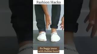 How to fix Baggy jeans with rubber band  shorts  fashionhacks  jeanshacks  ytshortsindia [upl. by Najtsirk]