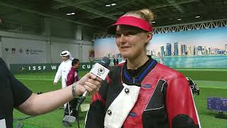 Interview Jenny Stene  Silver medal 50m Rifle 3PW  2023 Doha QAT  ISSF World Cup Final [upl. by Atnauqahs]