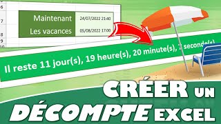 Comment créer un décompte entre deux dates jours heures minutes et secondes sur Excel [upl. by Ruford]