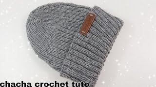 Tuto bonnet homme au tricot avec Aiguille circulaire [upl. by Enelez]