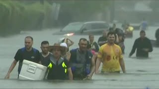 Historic Floods Hit Houston As Hundreds Rescued From Water  NBC Nightly News [upl. by Llednov409]