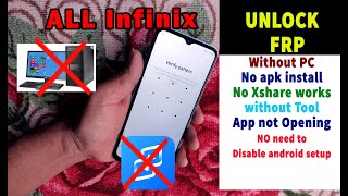 🔥 ALL Infinix frp bypass app not installed 100 solution without pc  xshare not works [upl. by Neoma412]