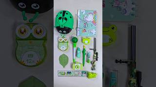 fancy green stationery items unicorn notebook pencil case prank pen pencilsharpener stationery [upl. by Afatsuom602]