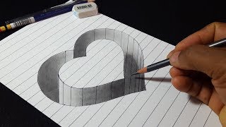 How to Draw 3D Hole Heart Shape  Easy Trick Drawing [upl. by Andreana]