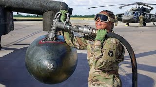 Fueling Up External Tanks of US Powerful Helicopter Before Mission Takeoff [upl. by Yssenhguahs]